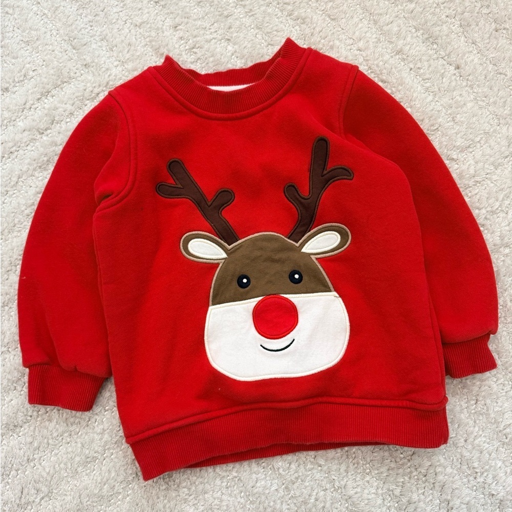 Like New Toddler Unizex Christmas Reindeer Sweatshirt - Size 3T